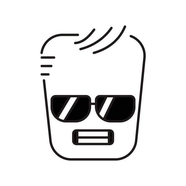 Personagem Legal Amarelo Quadrado Óculos Ícone Linha Cor Mascote Emoções —  Vetores de Stock