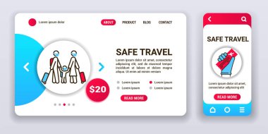 Güvenli seyahat web pankartı ve mobil uygulama kiti. Sosyal güvenlik. Taslak vektör illüstrasyonu