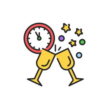 Yeni yıl kutlaması renk çizgisi ikonu. Parlak ışıklar. Web sayfası, mobil uygulama, düğme, logo için imza. Düzenlenebilir vuruş.