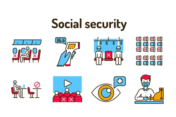 Segurança Social Cor Linha Ícones Definidos Pictogramas Para Página Web —  Vetores de Stock
