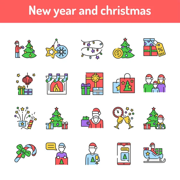 Наступающим Новым Годом Рождеством Пиктограммы Веб Страницы Мобильного Приложения Промо — стоковый вектор