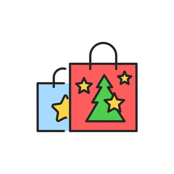 New Year Shopping Package Color Line Icon Glowing Lights Sign — Wektor stockowy