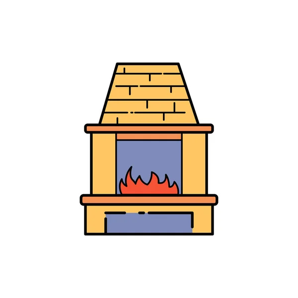 Fireplace Olor Line Icon Pictogram Web Page Mobile App Promo — Stock Vector