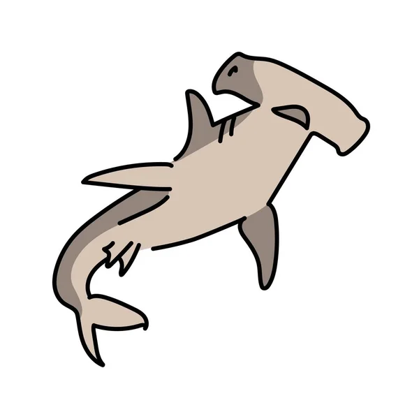 ハマーヘッドシャークカラーラインイラスト 海洋哺乳類 — ストックベクタ