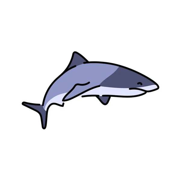 サメのカラーラインイラスト 海洋哺乳類 — ストックベクタ