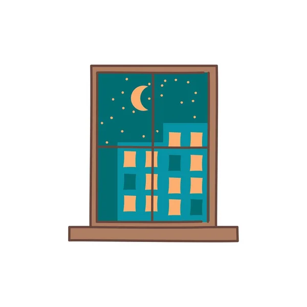 Mondnacht Vor Dem Symbol Der Fensterfarbzeile Piktogramm Für Webseite Mobile — Stockvektor