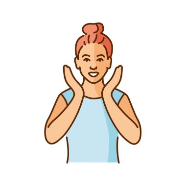 Neşeli kız renk çizgisi çizimine güler. İnsanların Davranışları