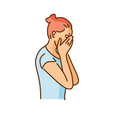 Üzgün kız ağlayan renk çizgisi çizimi. İnsanların Davranışları