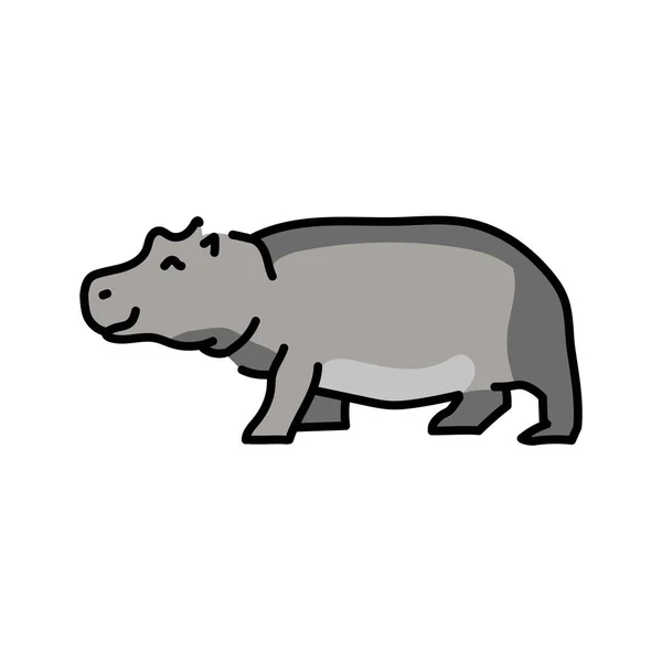Ilustración Línea Color Hipopótamo Animales África — Vector de stock