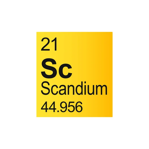 黄底门捷列夫周期表的Scandium化学元素 彩色矢量图 显示数字 名称和原子量 — 图库矢量图片