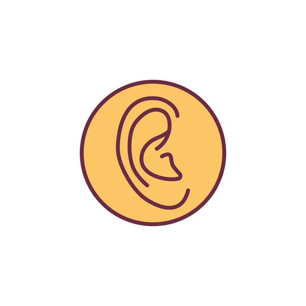 Icono Línea Color Del Oído Sentido Audiencia Órgano Humano — Vector de stock