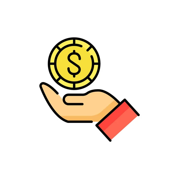 Icono Línea Mano Dólar Crowdfunding Empresarial Finanzas — Vector de stock