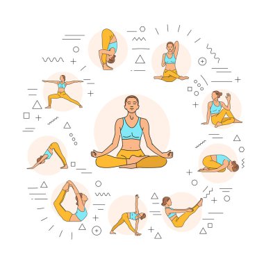 Yoga web banner. Infographics with linear icons