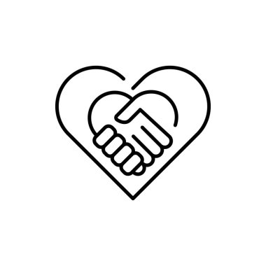 El sıkışma ve kalp çizgisi ikonu. İş dünyası kitle fonlaması