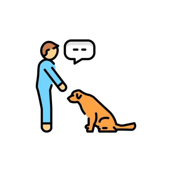 Cute Character Commands Golden Retriever Color Line Icon Dog Training — Stockvektor