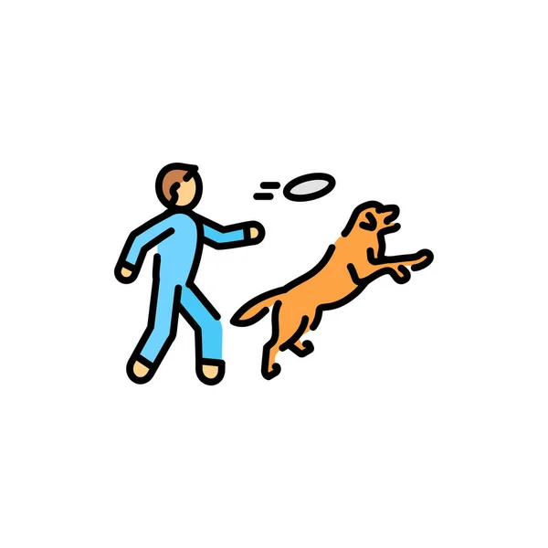 Play Pet Frisbee Color Line Icon Dog Training — Stockvektor