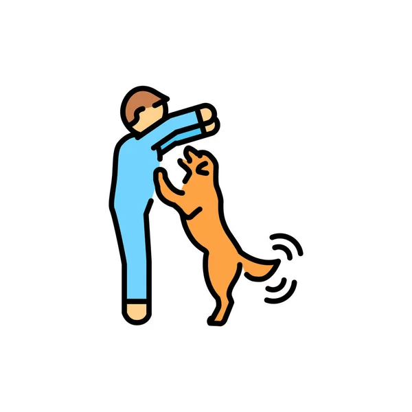 Joyful Pet Jumps Owner Color Line Icon Dog Training — Archivo Imágenes Vectoriales