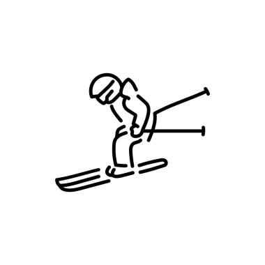 Child skier color line icon. Skiing in winter Alps.