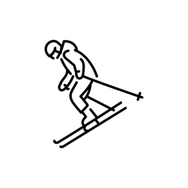 Skier color line icon. Skiing in winter Alps.
