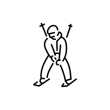 Skier color line icon. Skiing in winter Alps.