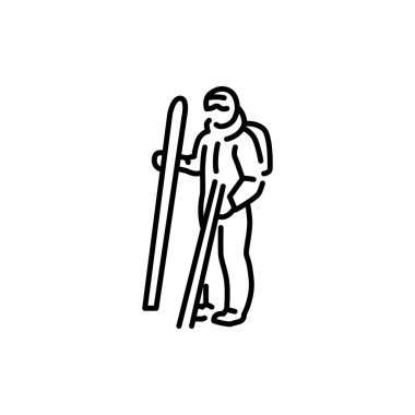 Skier color line icon. Skiing in winter Alps.