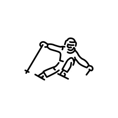 Skier color line icon. Skiing in winter Alps.