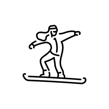 Skier color line icon. Skiing in winter Alps.
