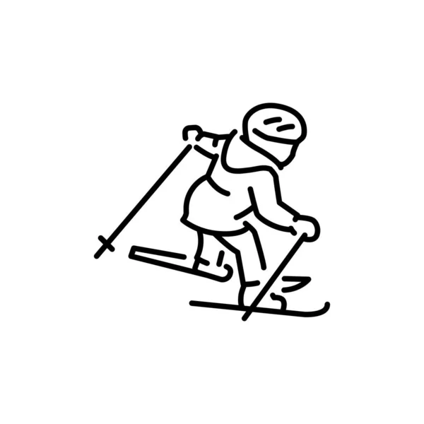 儿童滑雪者彩色线条图标 冬季滑行阿尔卑斯山 — 图库矢量图片