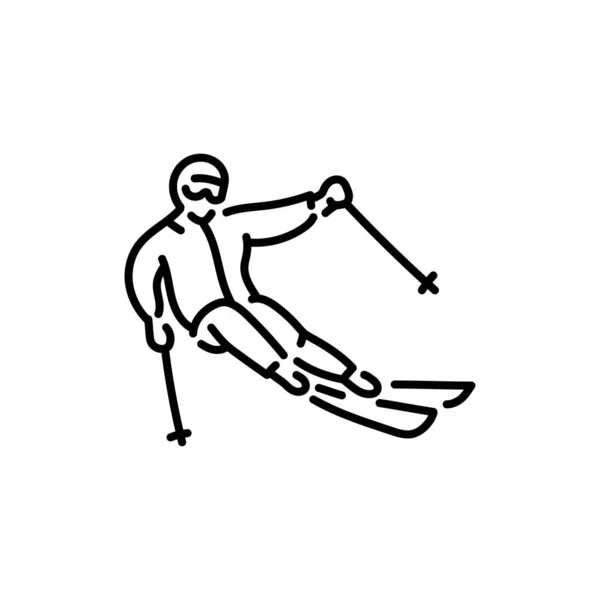 滑雪板色线条图标 冬季滑行阿尔卑斯山 — 图库矢量图片