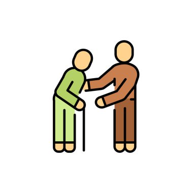 Equality between old and young color line icon. Multinational company. 