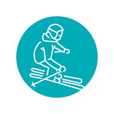 Child skier color line icon. Skiing in winter Alps.