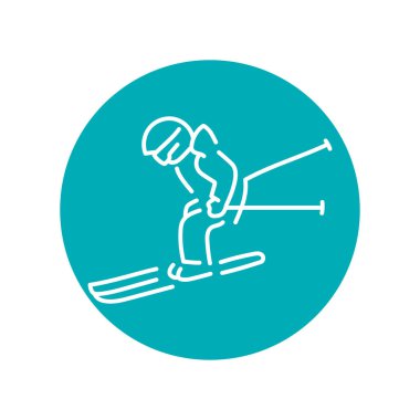 Child skier color line icon. Skiing in winter Alps.