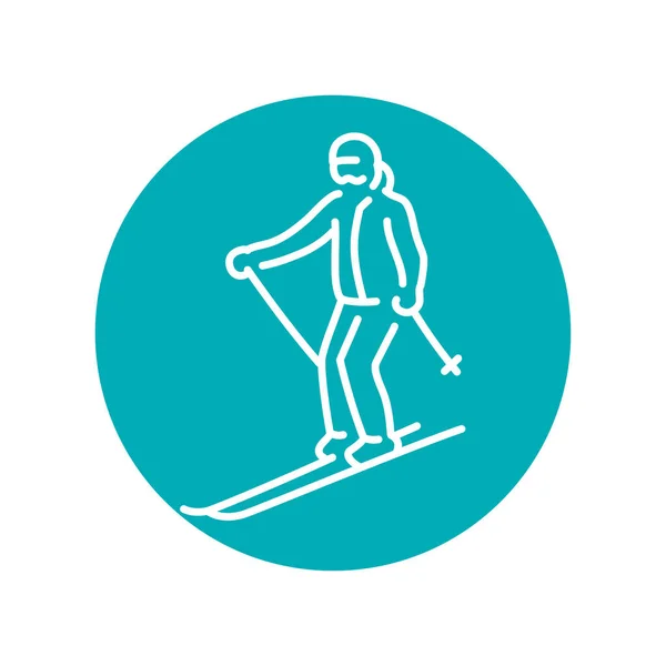 Esquiador Icono Línea Color Esquí Invierno Alpes — Archivo Imágenes Vectoriales