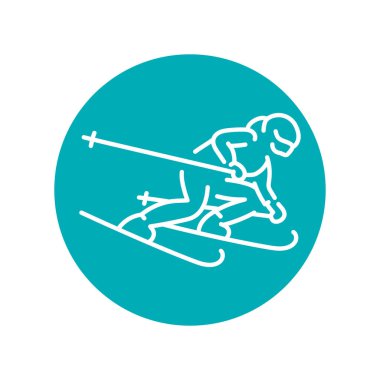 Skier color line icon. Skiing in winter Alps.