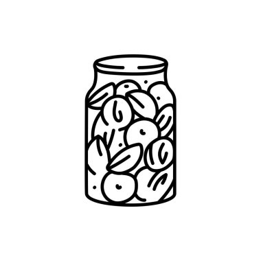 Pickled apricots in a jar color line icon. 