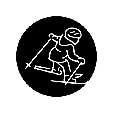 Child skier color line icon. Skiing in winter Alps.