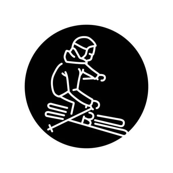 Icône Ligne Couleur Skieur Enfant Ski Hiver Alpes — Image vectorielle