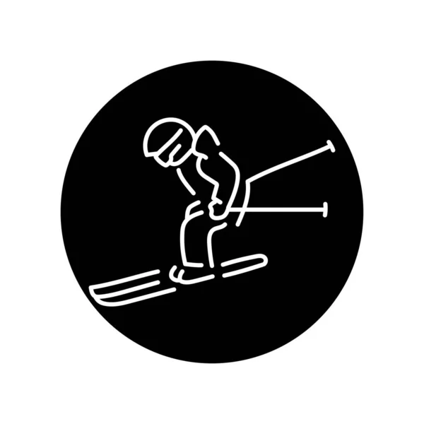 儿童滑雪者彩色线条图标 冬季滑行阿尔卑斯山 — 图库矢量图片