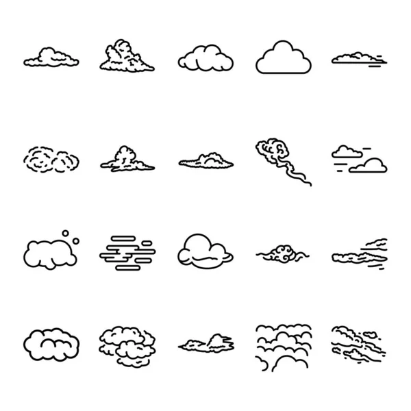 Clouds Black Line Icons Set Atmospheric Phenomenon — Stockvector