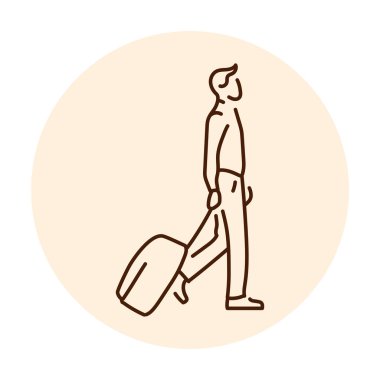 Man on business trip color line icon. Female entrepreneur.