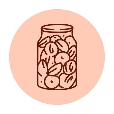 Pickled apricots in a jar color line icon. 
