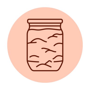 Pickled fruit jam in a jar color line icon. 