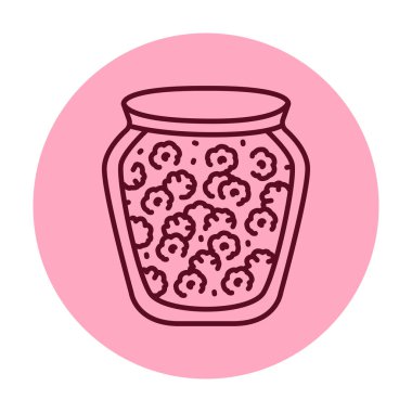 Pickled raspberry jam in a jar color line icon. 
