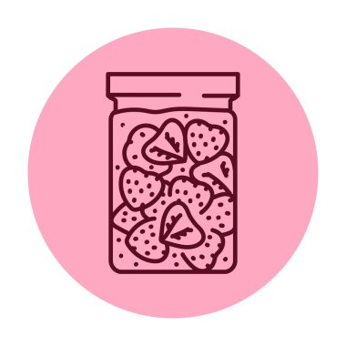 Pickled strawberries in a jar color line icon. 