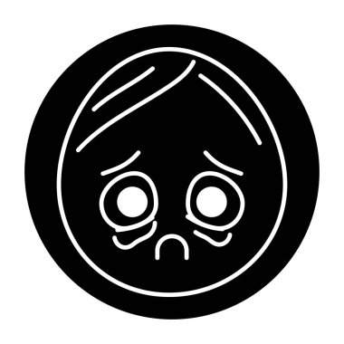 Oval blue crying character color line icon. Mascot of emotions. 