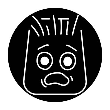 Purple rectangular scared character color line icon. Mascot of emotions. 