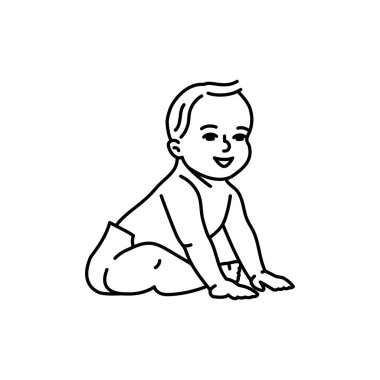 The baby is sitting color line icon.  Toddler development.