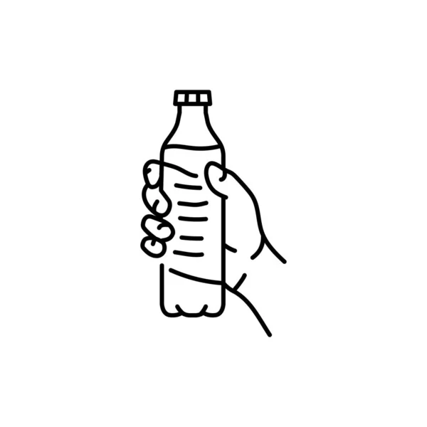 Χέρι Κρατώντας Πλαστικό Μπουκάλι Μαύρη Γραμμή Εικονίδιο Εικονόγραμμα Για Την — Διανυσματικό Αρχείο