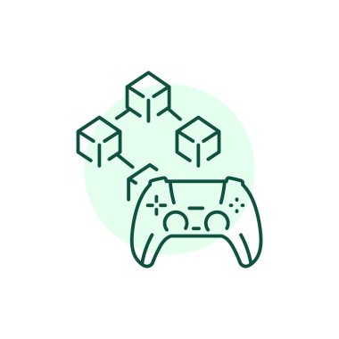 Blockchain game color line icon. Blockchain technology in digital crypto art. 