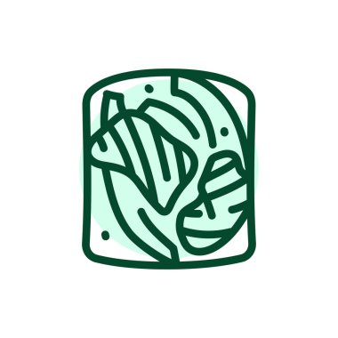 Toast with chopped avocado and salmon color line icon. Vegetarian product. 